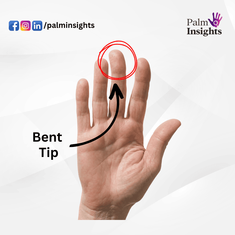 Crooked middle finger palmistry image showing bent Saturn finger tip, symbolizing unconventional ideas and rebellion.